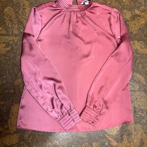 H&M Rose Pink Satin High-Neck Long Sleeve Blouse